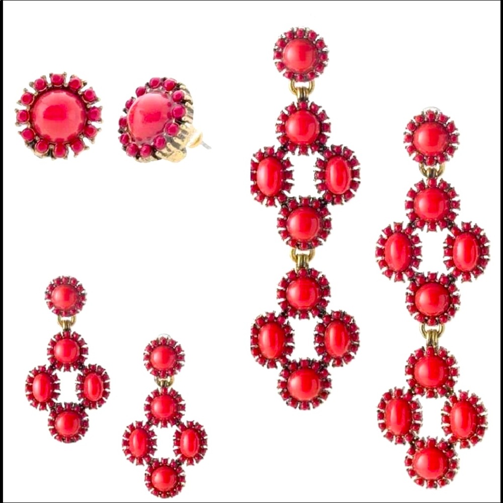 Stella & Dot Red Statement Earrings Set